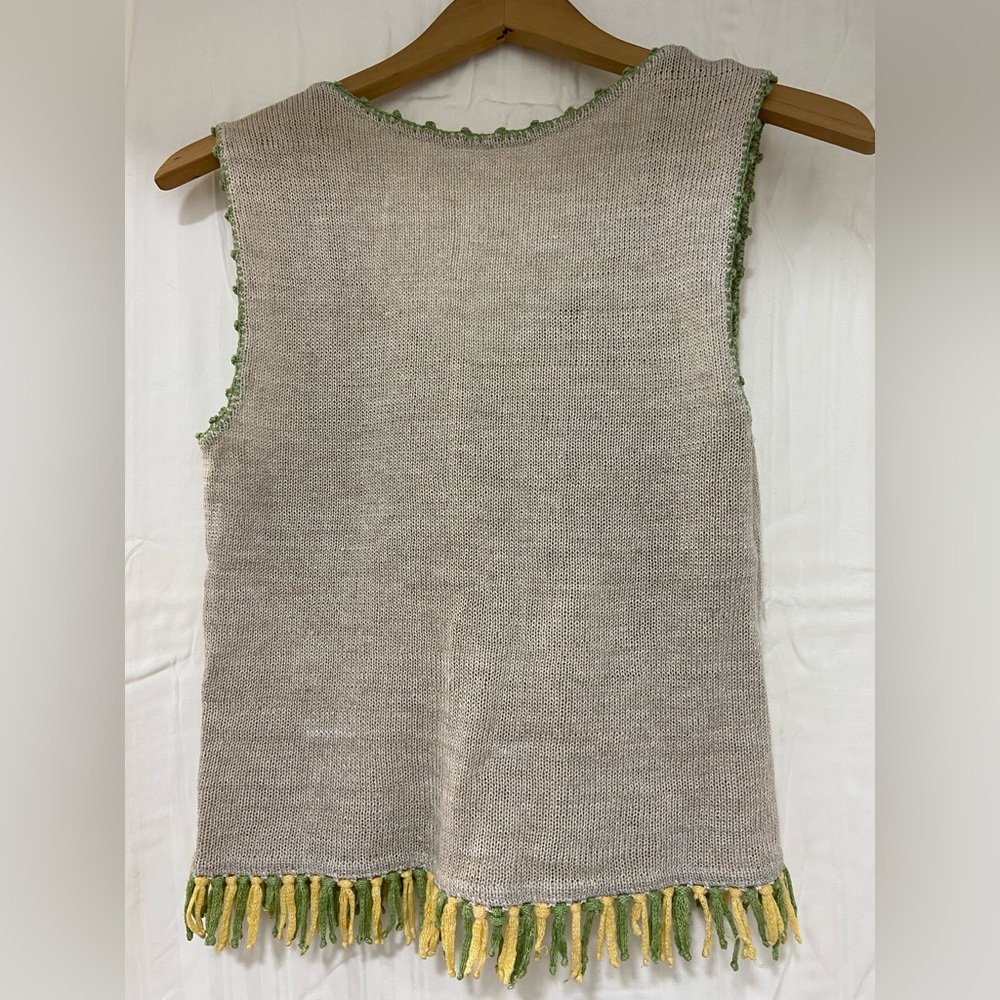 Linen Knit Top with Green and Yellow Tassels - Picture 2 of 3